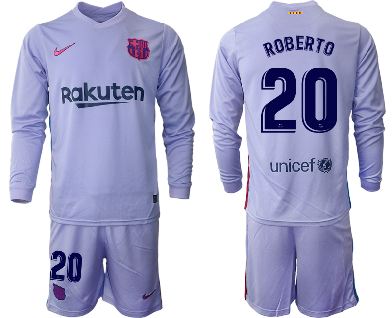 Men 2021-2022 Club Barcelona Second away purple Long Sleeve #20 Soccer Jersey->barcelona jersey->Soccer Club Jersey
